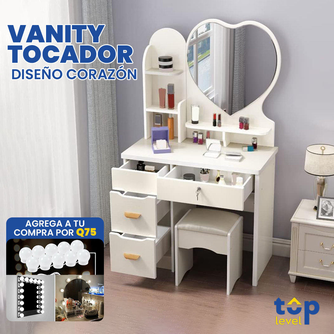 Vanity Tocador Diseño de Corazón- Para Mujeres y Niñas